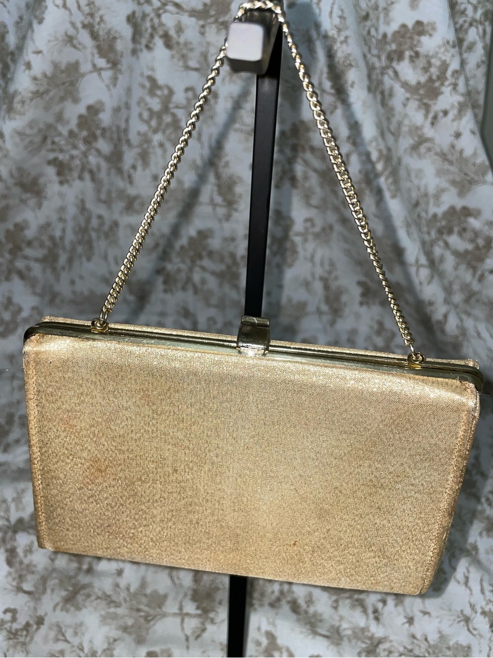 Vintage 1950s Gold Evening Box Clutch with Chain Strap